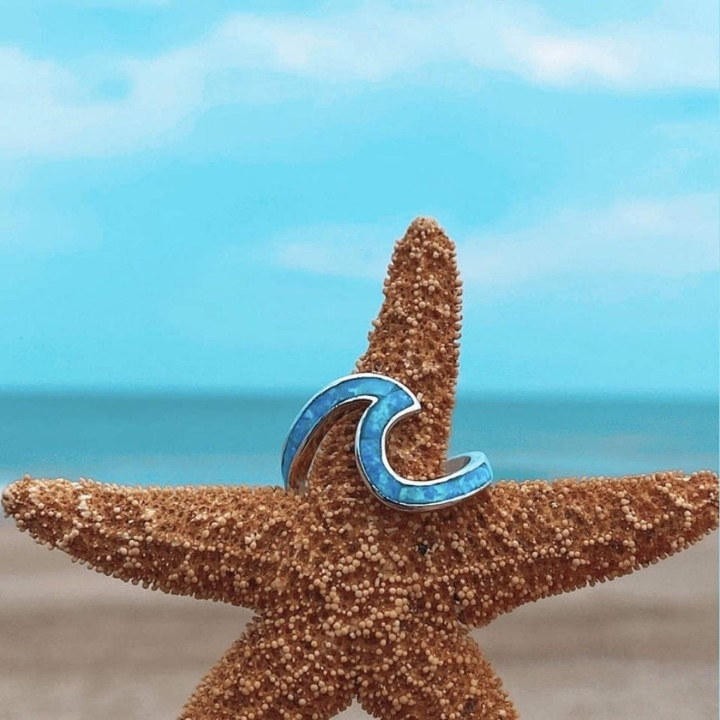 Silver Blue Opal Wave Ring