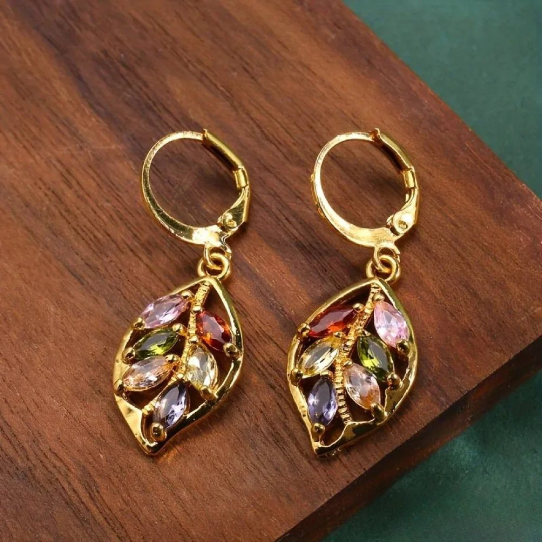 Colorful Vintage Gold Leaf Earrings