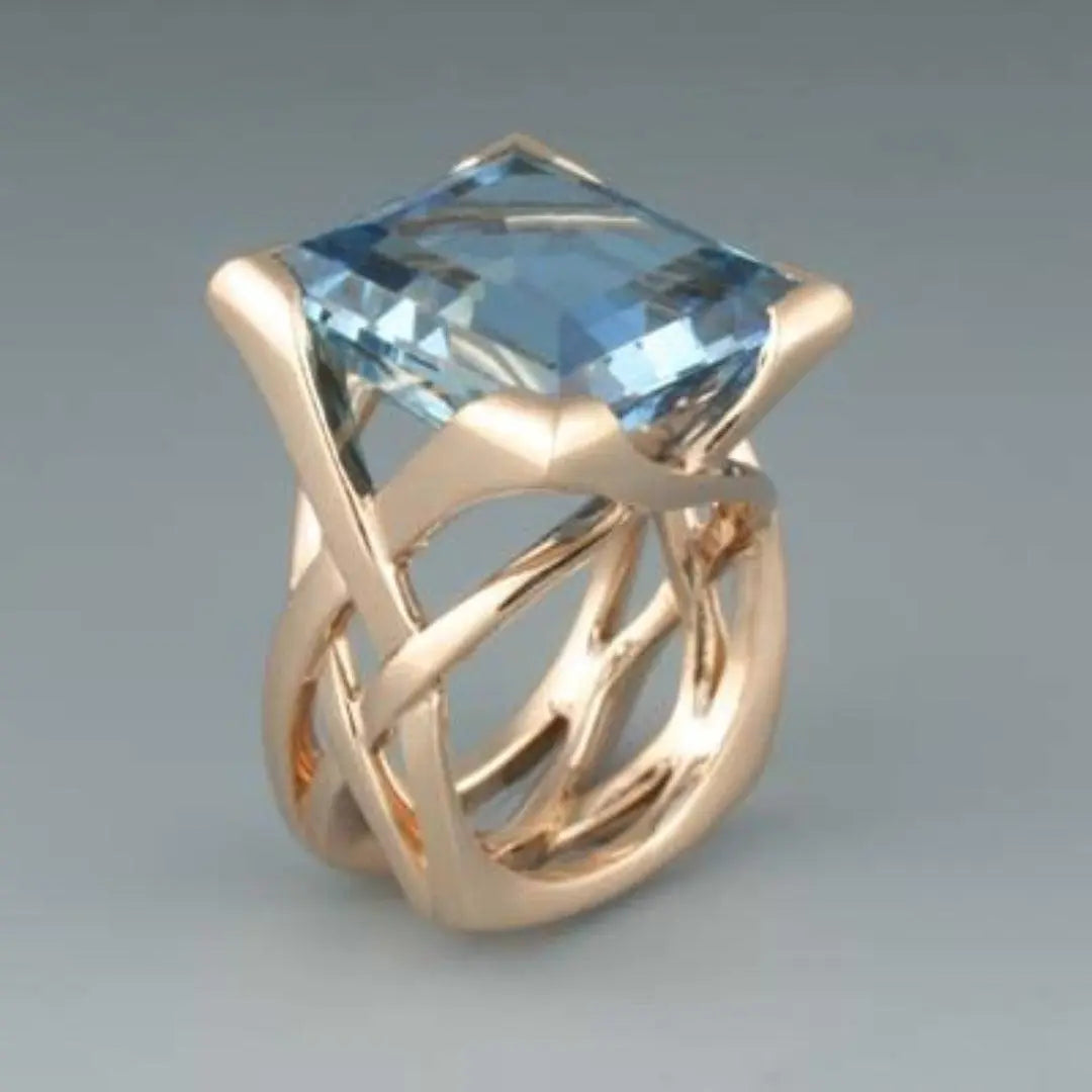 Antique Rose Gold Blue Zirconia Ring