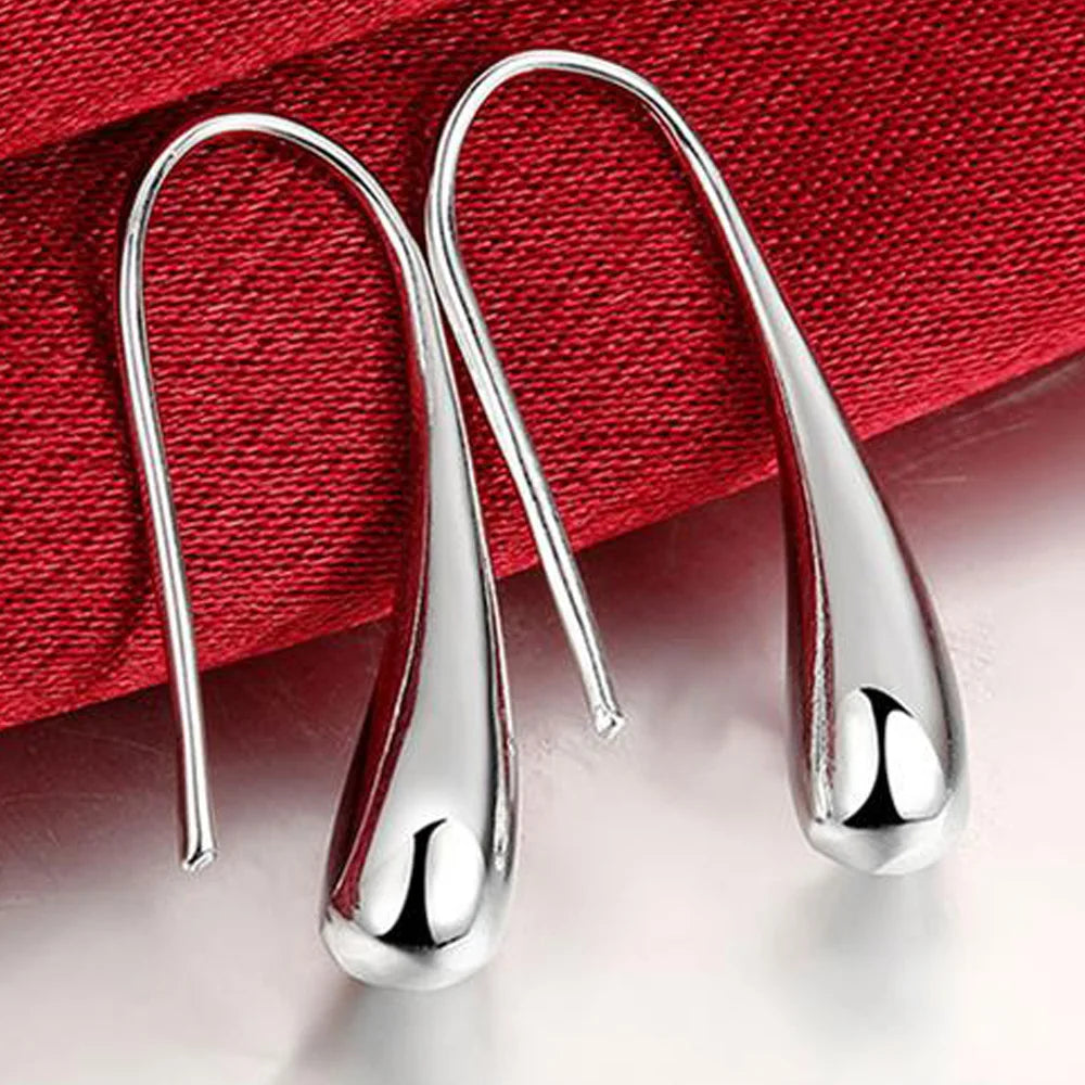 Sterling Silver Water Drop Hoop Earrings