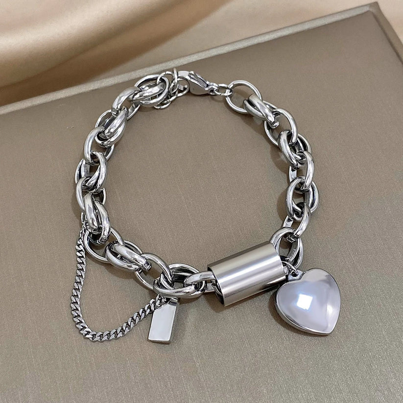 Timeless White Gold Heartened Chunky Bracelet