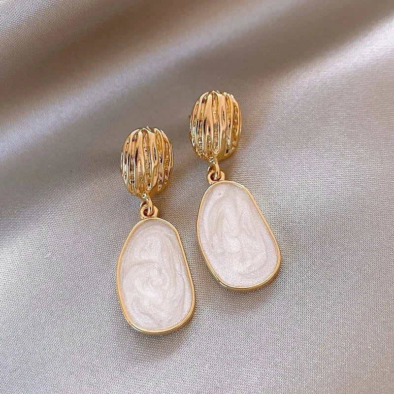 Vintage Enamel Oval Drop Earrings