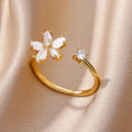Romantic Gold Zircon Five-Petal Flower Ring