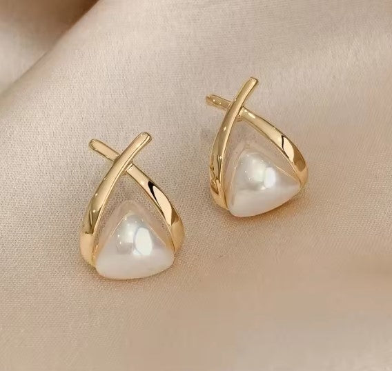 Vintage Cross Triangle Pearl Dropping Earrings