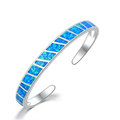 Elegant Silver Blue Fire Opal Adjustable Bangle