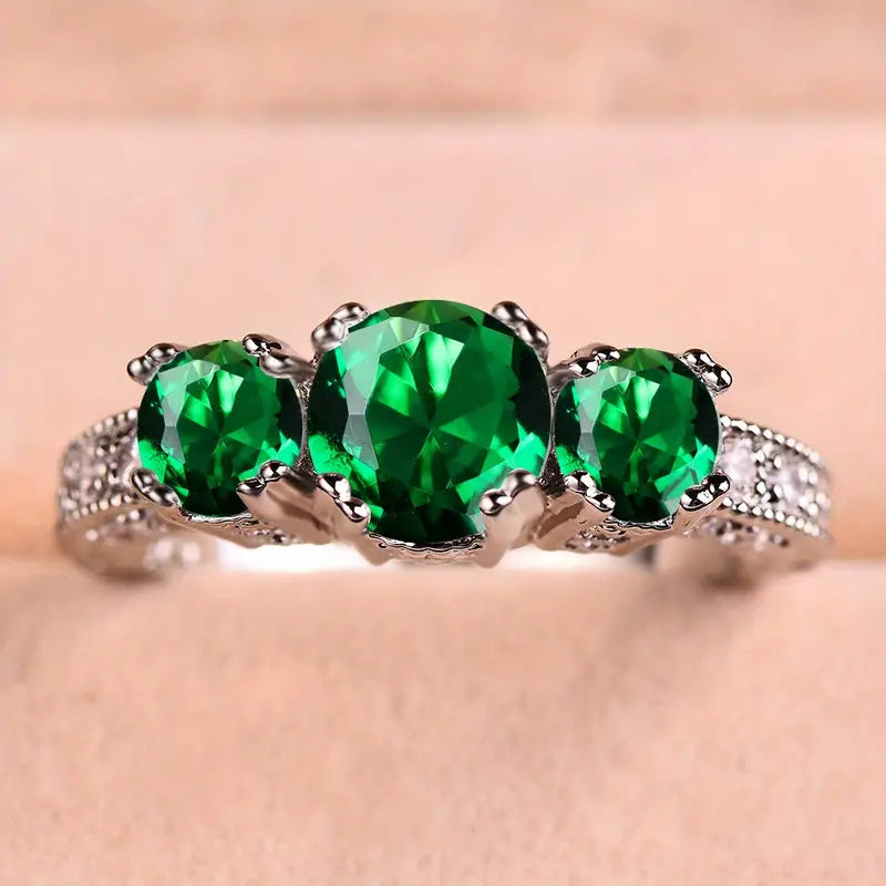 Shiny Timeless Emerald Stones Ring