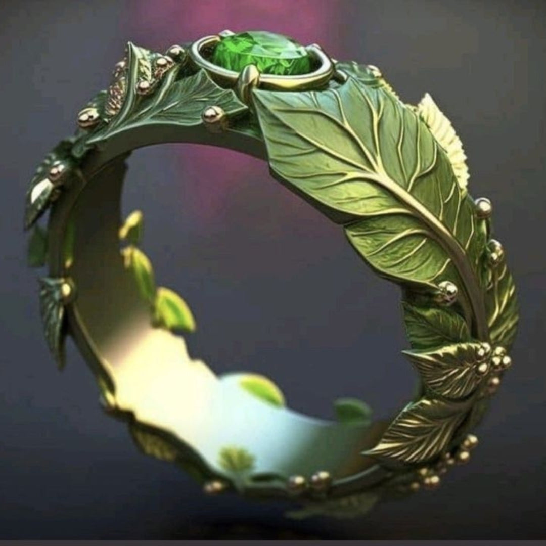 Exotic Green Leaf Ring