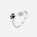 Silver Paw Ring Adjustable with Zirconia & Enamel
